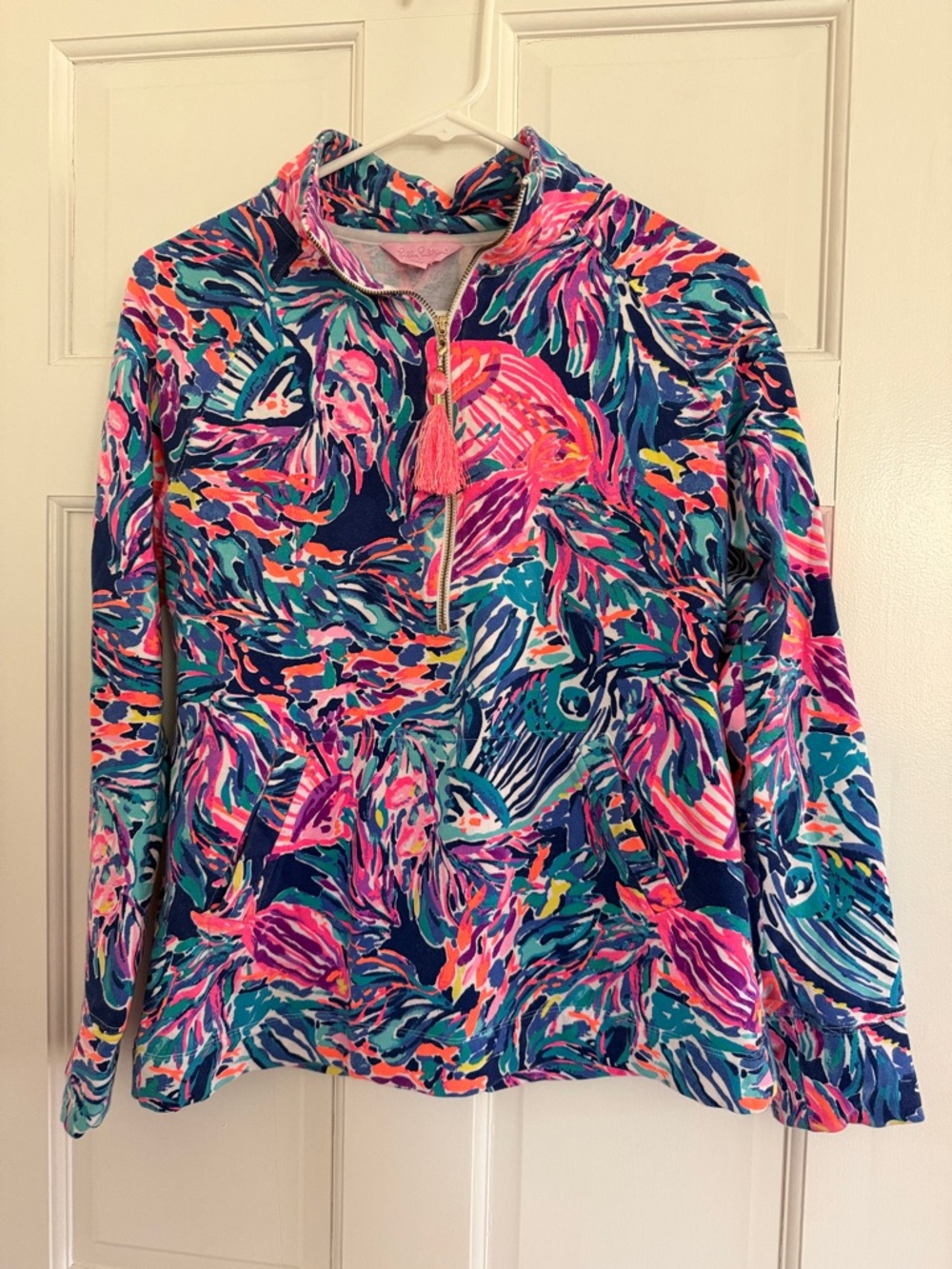 Lilly Pulitzer Tropical Tassel Half-Zip Pullover - Pink, Teal & Navy